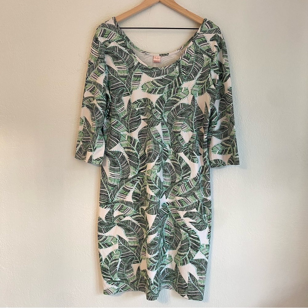 Persifor green and White Resort Sheath Dress‎ with Scoop Neck